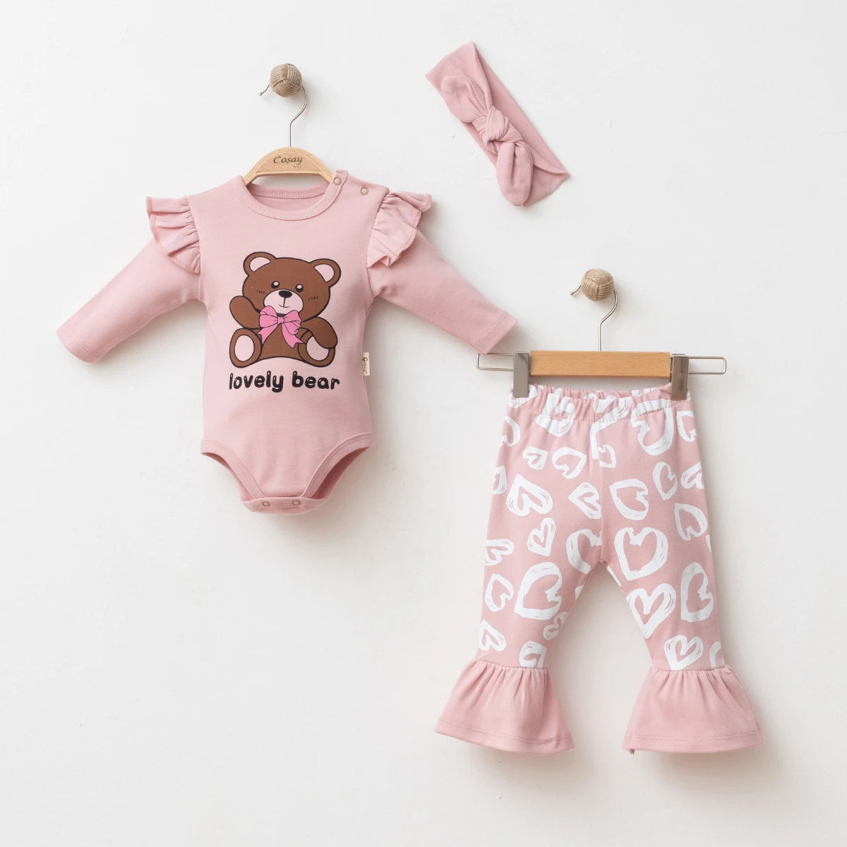 Set Lovely Bear 3-pjesësh rozë për vajza bebe